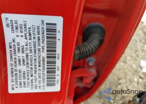 2016 Honda Civic Ex из США, поврежденный, VIN 2HGFC2F75GH564803